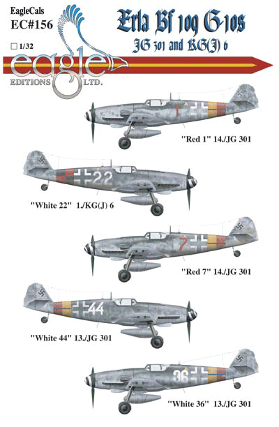 EagleCals #156-32 Erla Bf 109 G-10 JG 301 and KG(J) 6-0