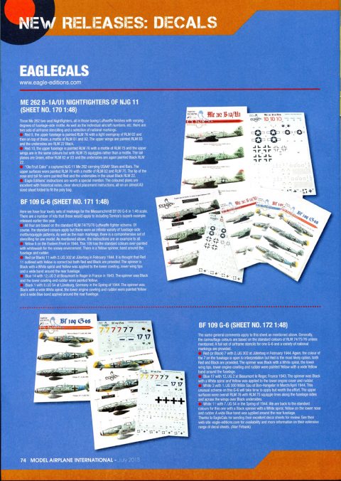 EagleCals #170 Me 262 B-1a/U1 in 72nd scale -3100