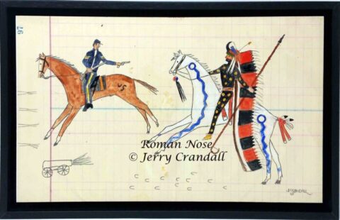 Roman Nose ~ Ledger style artwork by Jerry Crandall